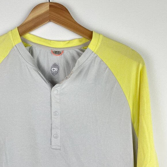 Club Ride Henley Bicycle Jersey Light Gray/Yellow w/ Back Pockets - Size M - Picture 2 of 6